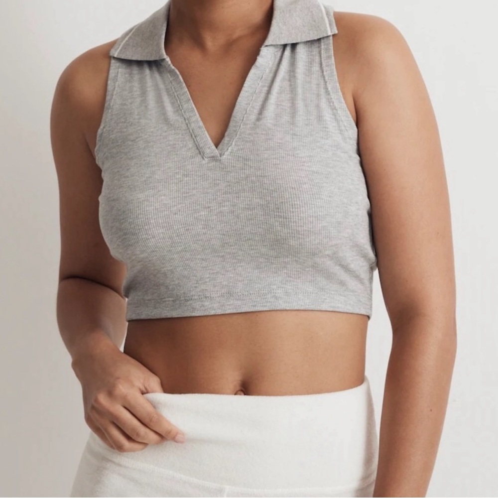 Madewell Gray Collared Crop Top
